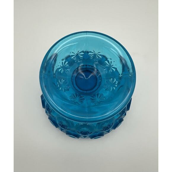 LE Smith Moon & Stars Blue Pedestal Glass Compote Candy Dish 4” Vintage - Picture 6 of 6